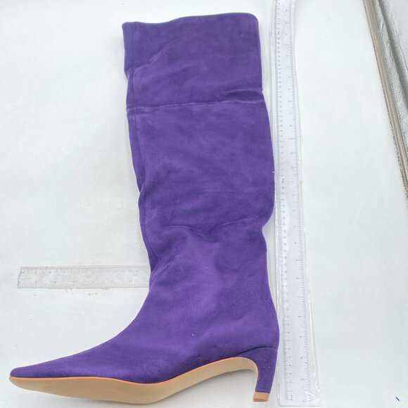 Purple Women Comfortable Low Heel Pull on Stylish Knee High Boot Square Toe Boot - Picture 2 of 6